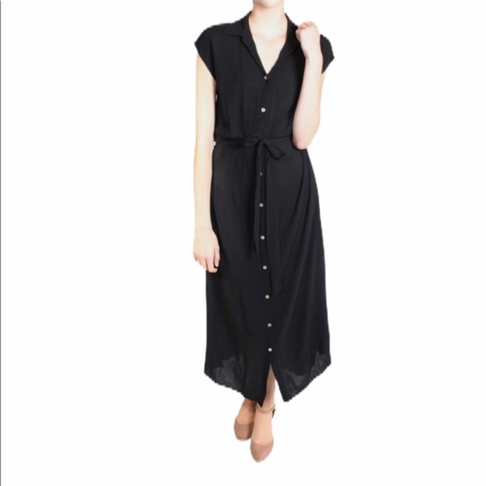 Button Down Black Midi Dress